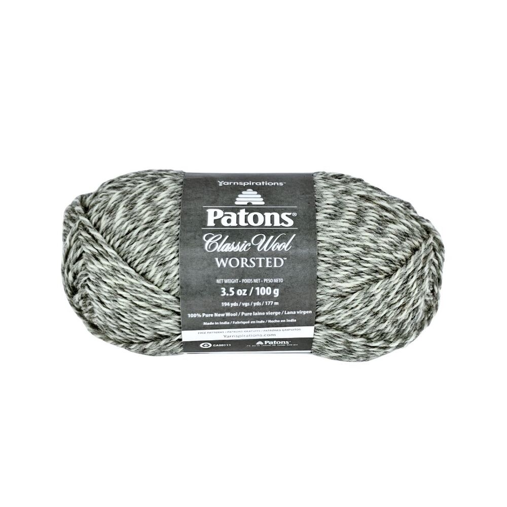 Patons Classic Wool Worsted Yarn, Light Gray Marl, 100g Skein